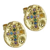 Brass Stud Earring real gold plated micro pave cubic zirconia & for woman nickel lead & cadmium free Sold By Pair