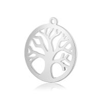 Roestvrij stalen sieraden Hangers, Roestvrij staal, Tree of Life, platinum plated, hol, 19.7x22mm, Gat:Ca 1mm, 10pC's/Lot, Verkocht door Lot