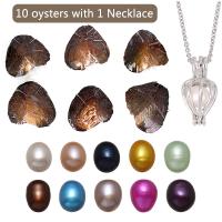 Perlas cultivadas de agua dulce Deseo Pearl Oyster, con metal, Arroz, Collar 10 Wish Pearl Oyster 1 & cadena oval, Color aleatorio, 7-8mm, longitud aproximado 18 Inch, 10PCs/Grupo, Vendido por Grupo