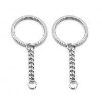 Stainless Steel Key Chain, du kan DIY, oprindelige farve, 28mm, 10Strands/Bag, Solgt af Bag