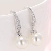 Ciúbach Zirconia Micrimhilseogra réiteodh Earring Prás, le Pearl Plaisteacha, plátáilte, micrea réiteach zirconia ciúbach & do bhean, dathanna níos mó le haghaidh rogha, nicil, luaidhe & caidmiam saor in aisce, 21*8mm, Díolta De réir Péire