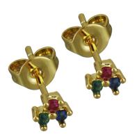 Brass Stud Earring real gold plated micro pave cubic zirconia & for woman nickel lead & cadmium free Sold By Pair