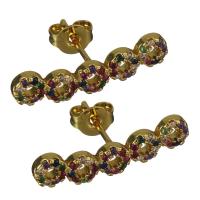 Brass Stud Earring real gold plated micro pave cubic zirconia & for woman nickel lead & cadmium free Sold By Pair