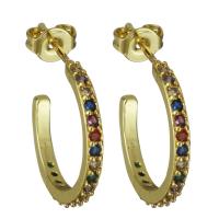 Brass Stud Earring real gold plated micro pave cubic zirconia & for woman nickel lead & cadmium free Sold By Pair