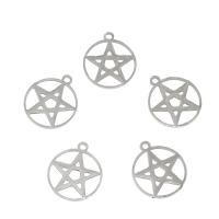 Rustfrit stål smykker Vedhæng, Stainless Steel, Pentagram, hule, oprindelige farve, 15x17x1mm, Hole:Ca. 1.5mm, 50pc'er/Bag, Solgt af Bag