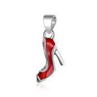 Cubic Zirconia micro pavimenta Sterling Silver Ciondolo, ottone, Scarpe, placcato color argento, per la donna & smalto, rosso, 7x18mm, Venduto da PC