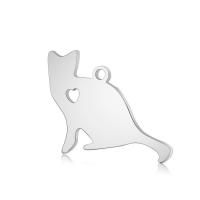 Rustfrit stål Animal Pendler, Stainless Steel, Cat, for kvinde, oprindelige farve, 22x17mm, Hole:Ca. 2mm, 10pc'er/Lot, Solgt af Lot