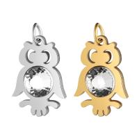 Rustfrit stål Animal Pendler, Stainless Steel, Owl, for kvinde & med rhinestone, flere farver til valg, 13x22mm, Hole:Ca. 5mm, 5pc'er/Lot, Solgt af Lot