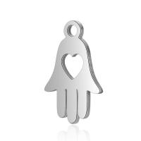 Rozsdamentes acél Ékszerek Medálok, Stainless Steel, Hamsa, a nő & üreges, az eredeti szín, 9.5x15mm, Lyuk:Kb 2mm, 10PC-k/Lot, Által értékesített Lot