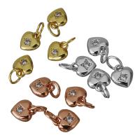 Μενταγιόν Brass Heart, Ορείχαλκος, Καρδιά, επιχρυσωμένο, μικρο ανοίξει κυβικά ζιρκονία, περισσότερα χρώματα για την επιλογή, νικέλιο, μόλυβδο και κάδμιο ελεύθεροι, 6.50x7.50x2.50mm, Τρύπα:Περίπου 3.5mm, 10PCs/Παρτίδα, Sold Με Παρτίδα