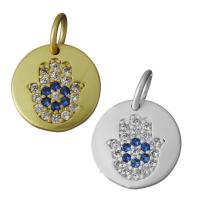 Cubique Pendentif en laiton zircon pavent, Plat rond, Placage, pavé de micro zircon, plus de couleurs à choisir, protéger l'environnement, sans nickel, plomb et cadmium, 10x10x1.50mm, Trou:Environ 3.5mm, 10PC/lot, Vendu par lot