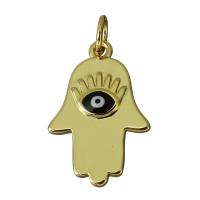 Mesing Privjesak, Evil Eye Hamsa, zlatna boja pozlaćen, emajl, nikal, olovo i kadmij besplatno, 12.50x19x2.50mm, Rupa:Približno 3.5mm, 10računala/Lot, Prodano By Lot