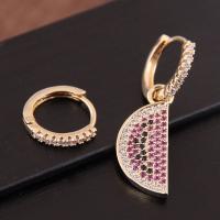 laiton Boucles d'oreilles asymétriques, avec zircon cubique, Placage, pour femme, couleur or rose, protéger l'environnement, sans nickel, plomb et cadmium, 28*10mm 14mm, Vendu par paire