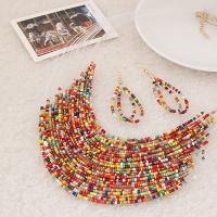 Seedbead parure de bijoux, boucle d'oreille & collier, avec alliage de zinc, laiton boucle d'oreille crochet, Placage, 2 pièces & multicouche & pour femme, multicolore, protéger l'environnement, sans nickel, plomb et cadmium, 400*88mm 65mm, Vendu par fixé