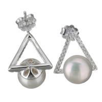 Sterling Silver Jewelry Earring, 925 Sterling Silver, le Pearl Fionnuisce, dath airgid plated, micrea réiteach zirconia ciúbach & do bhean, 12x15mm, Díolta De réir Péire