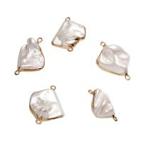 Shell Pearl connecteur, avec laiton, Placage de couleur d'or, boucle de 1/1, blanc, 26x16x8mm-33x28x12mm, Trou:Environ 1.8mm, 10PC/sac, Vendu par sac