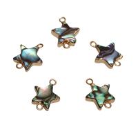 Abalone Shell Liitin, kanssa Messinki, Flat Star, kullan väri kullattu, 1/1 silmukka, 17x16x3mm, Reikä:N. 1.7mm, 10PC/laukku, Myymät laukku