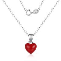 Sterling Zilveren halskettingen, Messing, Hart, silver plated, ovale keten & voor vrouw & glazuur, rood, 7x12mm, Per verkocht Ca 15.75 inch Strand