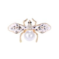 Zinklegering broches, Zinc Alloy, met Plastic Pearl, Insect, gold plated, voor vrouw & glazuur & met strass, 39x22mm, Verkocht door PC