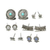 alliage de zinc Stud Set, Boucle d’oreille stud, avec turquoise, acier inoxydable puce boucle d'oreille, Placage, 6 pièces & pour femme & avec strass, argent, protéger l'environnement, sans nickel, plomb et cadmium, Vendu par fixé