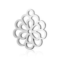 Pendentif fleur en acier inoxydable, creux, couleur originale, 13.7x14.5mm, Trou:Environ 1mm, 10PC/lot, Vendu par lot