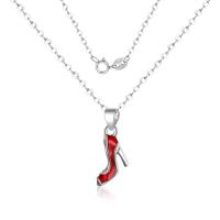 Sterling Zilveren halskettingen, Messing, Schoenen, silver plated, ovale keten & voor vrouw & glazuur, rood, 7x18mm, Per verkocht Ca 15.75 inch Strand