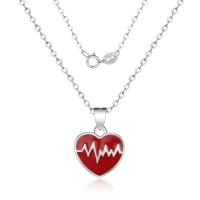 925 Sterling Silver Necklaces Brass Heart silver color plated oval chain & for woman & enamel red Sold Per Approx 15.75 Inch Strand