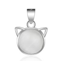 925 Sterling Silver Pendant Brass with Cats Eye Cat silver color plated DIY Sold By PC