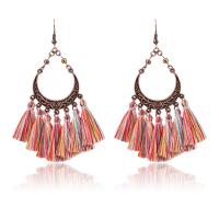 Zinc Alloy Tassel Earring, met Katoen draad, antieke koperen kleur vergulde, folk stijl & voor vrouw, meer kleuren voor de keuze, nikkel, lood en cadmium vrij, 30x90mm, Verkocht door pair