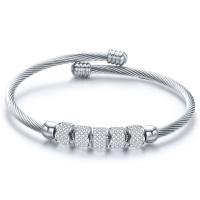 Titanium Čelik Pljuska Bangle, različitih stilova za izbor & za žene & s Rhinestone, izvorna boja, 3mm, Unutarnji promjer:Približno 60mm, Prodano By PC