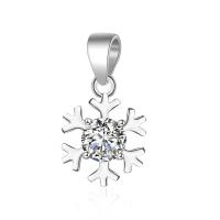 925 Sterling Sølv vedhæng, Messing, Snowflake, sølvfarvet forgyldt, med cubic zirconia, 10x16mm, 2pc'er/Lot, Solgt af Lot