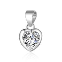 925 Sterling Sølv vedhæng, Messing, Heart, sølvfarvet forgyldt, med cubic zirconia, flere farver til valg, 7x12mm, Ca. 100pc'er/Bag, Solgt af Bag