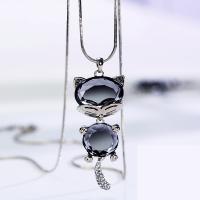 Collier en alliage de zinc Pull, avec cristal, chat, Placage, pour femme & avec strass, plus de couleurs à choisir, protéger l'environnement, sans nickel, plomb et cadmium, 69x25mm, Vendu par Environ 31.4 pouce brin