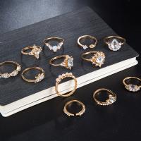 Zinklegering Ring Set, Zinc Alloy, gold plated, 12 stuks & voor vrouw & met strass, nikkel, lood en cadmium vrij, Verkocht door Stel