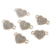 Connecteur d'alliage de Zinc coeur, Placage, avec strass & boucle de 1/1, doré, protéger l'environnement, sans nickel, plomb et cadmium, 19*11mm, 10PC/sac, Vendu par sac