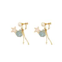 Boucles d'oreilles en alliage de zinc, avec perle de plastique, laiton clip de boucle d'oreille, Placage, bijoux de mode & pour femme & émail, plus de couleurs à choisir, protéger l'environnement, sans nickel, plomb et cadmium, 60mm, Vendu par paire