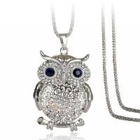 Zinc Alloy sweater halskæde, Owl, forgyldt, for kvinde & med rhinestone, flere farver til valg, 37x59mm, Solgt Per Ca. 31.4 inch Strand