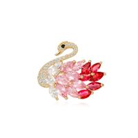 Messing Broche, Swan, guldfarve belagt, Micro Pave cubic zirconia & for kvinde, nikkel, bly & cadmium fri, 19x22mm, Solgt af PC