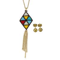 Roestvrij staal sieraden sets, Stud Oorbel & halsketting, met Seedbead, gold plated, ovale keten & voor vrouw, 25x41mm,2mm,6mm, Lengte Ca 19 inch, Verkocht door Stel