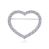 Zinc Alloy Broche, Heart, forgyldt, for kvinde & med rhinestone, flere farver til valg, nikkel, bly & cadmium fri, 40x48mm, Solgt af PC