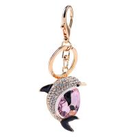 Key Chain, Zinc Alloy, Dolphin, guldfarve belagt, Koreansk stil & for kvinde & med rhinestone, flere farver til valg, nikkel, bly & cadmium fri, 117x45mm, Solgt af PC