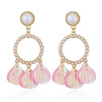 Zinc Alloy Tassel Earring, med pailletter & Plastic Pearl, forgyldt, for kvinde, flere farver til valg, nikkel, bly & cadmium fri, Solgt af par