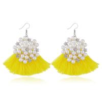 Zinc Alloy Tassel Earring, met Katoen draad & Plastic Pearl, plated, voor vrouw & met strass, meer kleuren voor de keuze, nikkel, lood en cadmium vrij, Verkocht door pair