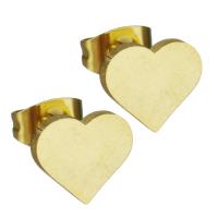 Roestvrij staal Stud Earrings, Hart, gold plated, mode sieraden & voor vrouw, 9x8mm, 12paren/Lot, Verkocht door Lot