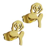 Roestvrij staal Stud Earrings, Bloem, gold plated, mode sieraden & voor vrouw, 7x11mm, 12paren/Lot, Verkocht door Lot