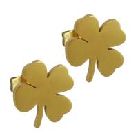 Roestvrij staal Stud Earrings, Four Leaf Clover, gold plated, mode sieraden & voor vrouw, 9x10mm, 12paren/Lot, Verkocht door Lot