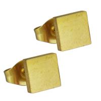 Roestvrij staal Stud Earrings, Plein, gold plated, mode sieraden & voor vrouw, 6x6mm, 12paren/Lot, Verkocht door Lot