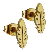 Rostfritt stål Stud Örhängen, ROSTFRITT STÅL, Leaf, guldfärg pläterade, mode smycken & för kvinna, 4x11mm, 12Pairs/Lot, Säljs av Lot