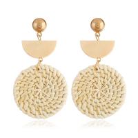 Zinc Alloy Drop Earrings with Rattan & Wood plated fashion jewelry & for woman beige nickel lead & cadmium free Sold By Pair