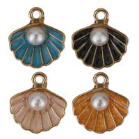 Zinc Alloy émail Pendants, alliage de zinc, avec perle de plastique, coquille, Plaqué de couleur d'or rose, plus de couleurs à choisir, protéger l'environnement, sans nickel, plomb et cadmium, 14.50x16x6mm, Trou:Environ 2mm, 50PC/lot, Vendu par lot